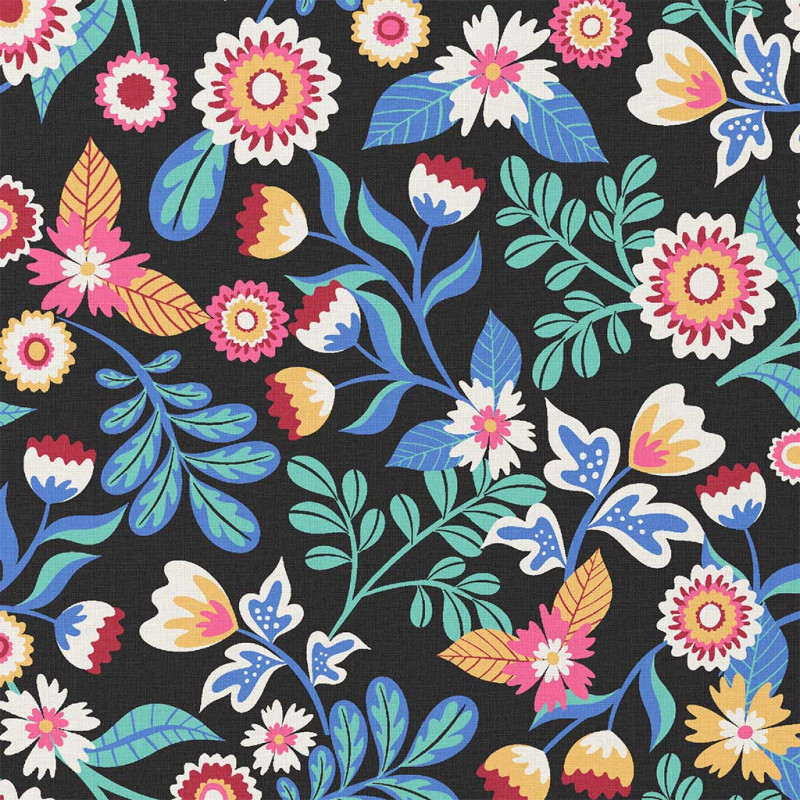 Printed Acryl Coated Cotton KALERIA Black / Blue